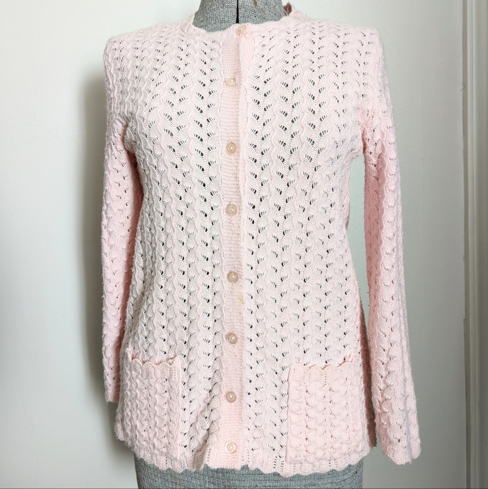 Vintage Light Pink Carly Blake Knit Cardigan